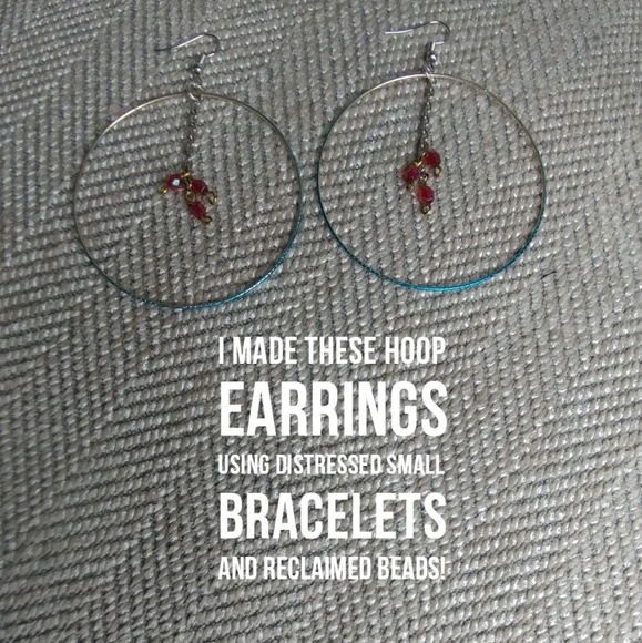 hand crafted distressed hoop dangle earrings - Picture 6 of 9